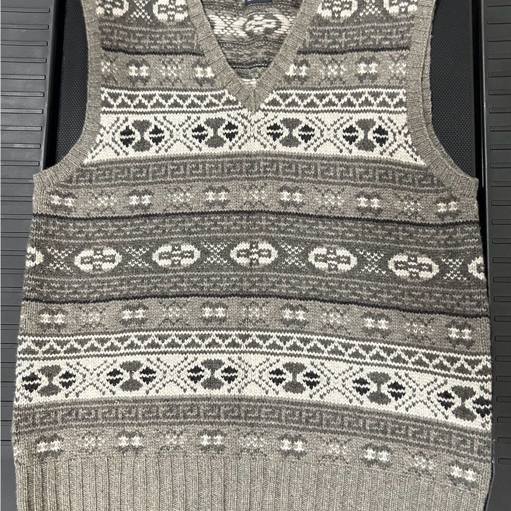 Vtg Gray Fair Isle 100% Pure Cashmere Hand Knit Vneck Knit Sweater Vest